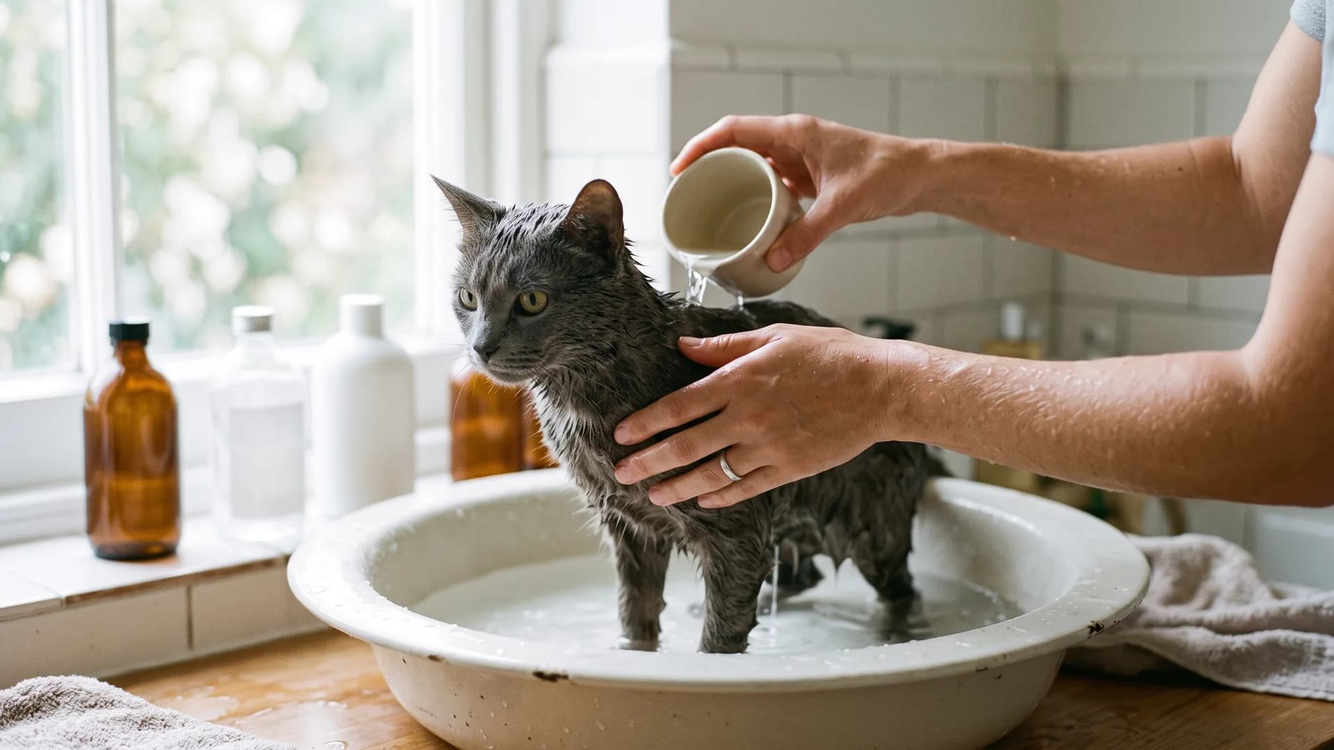How to bathe a cat without either of you getting hurt
